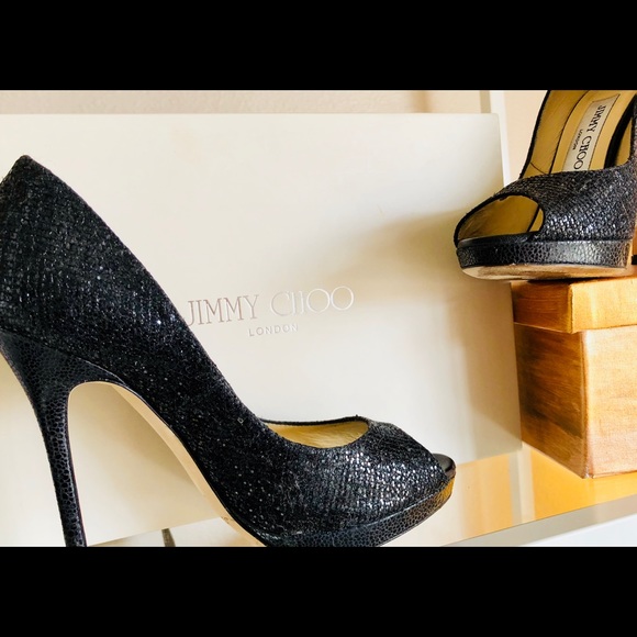 Jimmy Choo gorgeous sparkly black platform heels - Picture 1 of 9